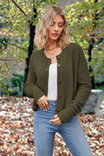 Load image into Gallery viewer, Button Up Round Neck Drop Shoulder Cardigan