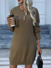 Load image into Gallery viewer, Buttoned Round Neck Long Sleeve Sweater Dress