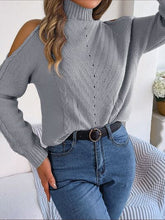 Load image into Gallery viewer, Cable-Knit Turtleneck Cold Shoulder Sweater