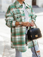 Load image into Gallery viewer, Pocketed Plaid Button Up Dropped Shoulder Shacket