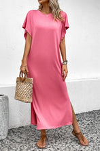 Load image into Gallery viewer, Round Neck Short Sleeve Side Slit Midi Dress