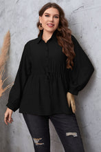 Load image into Gallery viewer, Plus Size Drawstring Waist Collared Neck Babydoll Blouse