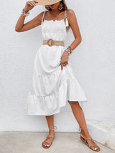 Load image into Gallery viewer, Tie-Shoulder Smocked Tiered Midi Dress