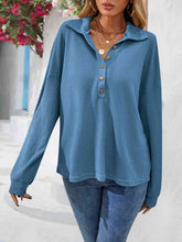 Load image into Gallery viewer, Half Button Collared Neck Long Sleeve Top
