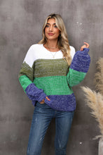 Load image into Gallery viewer, Color Block Round Neck Dropped Shoulder Sweater