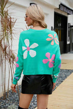 Load image into Gallery viewer, Flower Round Neck Drop Shoulder Sweater