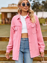 Load image into Gallery viewer, Button Up Collared Neck Raw Hem Denim Top