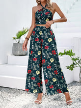 Load image into Gallery viewer, Floral Halter Neck Top and Wide Leg Pants Set