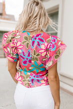 Load image into Gallery viewer, Floral Print Round Neck Flutter Sleeve Blouse