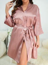Load image into Gallery viewer, Plus Size Surplice Neck Tie Waist Robe