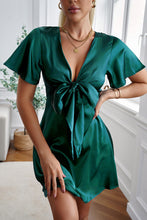 Load image into Gallery viewer, Tie Front Plunge Flutter Sleeve Mini Dress