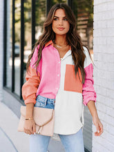 Load image into Gallery viewer, Color Block Button Up Collared Neck Shirt