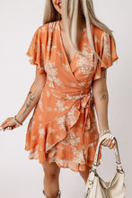 Load image into Gallery viewer, Floral Flutter Sleeve Tie Waist Ruffled Dress