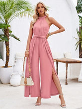 Load image into Gallery viewer, Ruched Slit Tied Sleeveless Jumpsuit