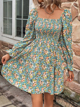 Load image into Gallery viewer, Floral Smocked Flounce Sleeve Square Neck Dress