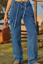 Load image into Gallery viewer, Loose Fit Drawstring Jeans with Pocket