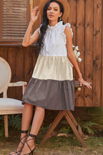 Load image into Gallery viewer, Color Block Mock Neck Frill Trim Mini Dress