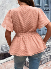 Load image into Gallery viewer, Plus Size V-Neck Flutter Sleeve Tie Waist Blouse