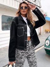 Load image into Gallery viewer, Collared Neck Dropped Shoulder Denim Jacket