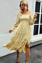 Load image into Gallery viewer, Floral Smocked Square Neck Slit Midi Dress