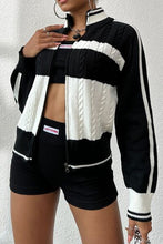 Load image into Gallery viewer, Cable-Knit Color Block Raglan Sleeve Cardigan