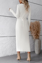 Load image into Gallery viewer, V-Neck Long Sleeve Ribbed Sweater Dress