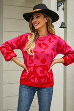 Load image into Gallery viewer, Leopard Round Neck Dropped Shoulder Sweater
