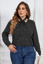 Load image into Gallery viewer, Plus Size Printed Tie Neck Long Sleeve Blouse