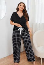 Load image into Gallery viewer, Plus Size V-Neck Top and Plaid Pants Lounge Set