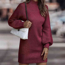 Load image into Gallery viewer, Mock Neck Lantern Sleeve Sweater Dress