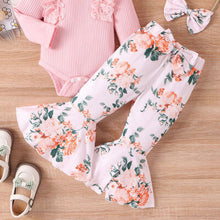 Load image into Gallery viewer, Baby Girl Lace Detail Round Neck Bodysuit and Bow Pants Set