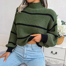 Load image into Gallery viewer, Striped Mock Neck Dropped Shoulder Sweater