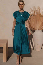 Load image into Gallery viewer, Satin Cap Sleeve Tie Back Midi Dress