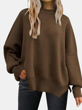 Load image into Gallery viewer, Round Neck Drop Shoulder Slit Sweater