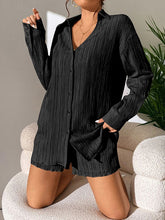 Load image into Gallery viewer, Textured Buttoned Shirt and Shorts Set