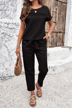 Load image into Gallery viewer, Round Neck Short Sleeve Top and Pants Set