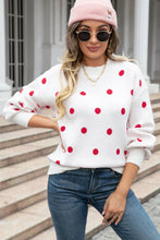 Load image into Gallery viewer, Polka Dot Round Neck Dropped Shoulder Sweater