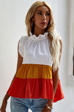 Load image into Gallery viewer, Ruffle Trim Mock Neck Sleeveless Color Block Tank Top