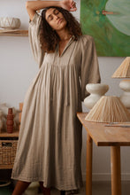 Load image into Gallery viewer, Tie Neck Lantern Sleeve Midi Dress
