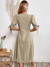 Load image into Gallery viewer, Tie Cuff Deep V Button Down Dress