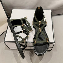Load image into Gallery viewer, Open Toe Back Zipper Flat Sandals