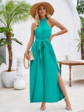 Load image into Gallery viewer, Ruched Slit Tied Sleeveless Jumpsuit