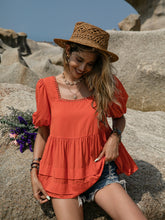 Load image into Gallery viewer, Peplum Square Neck Short Sleeve Blouse