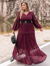 Load image into Gallery viewer, Plus Size Tie Neck Ballon Sleeve Tiered Dress