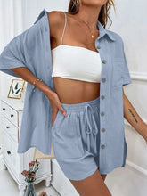 Load image into Gallery viewer, Button Up Shirt and Drawstring Shorts Set