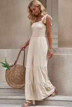 Load image into Gallery viewer, Tie-Shoulder Smocked Tiered Jumpsuit