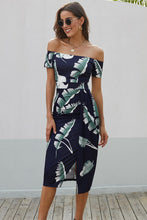 Load image into Gallery viewer, Slit Printed Off-Shoulder Midi Dress