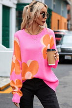 Load image into Gallery viewer, Flower Round Neck Dropped Shoulder Sweater
