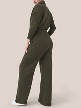 Load image into Gallery viewer, Zip Up Long Sleeve Jumpsuit with Pockets