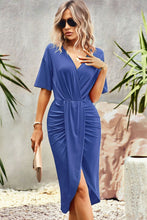 Load image into Gallery viewer, Surplice Neck Dropped Shoulder Ruched Dress